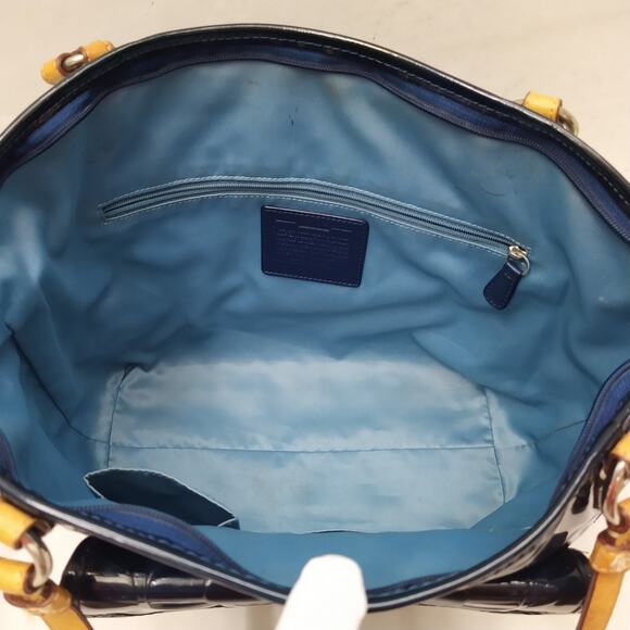 Coach Signature Blue Patent Leather Turnlock Double Handle Tote Shoulder Bag - Picture 11 of 16